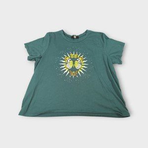Forever 21 Green tee Triple Yellow Butterfly Print Size 1XL